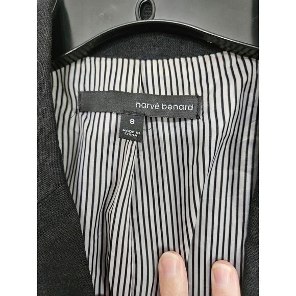 Harve Benard Linen Blend Black Blazer Jacket Button Front Women's Size 8 Medium - Picture 7 of 8